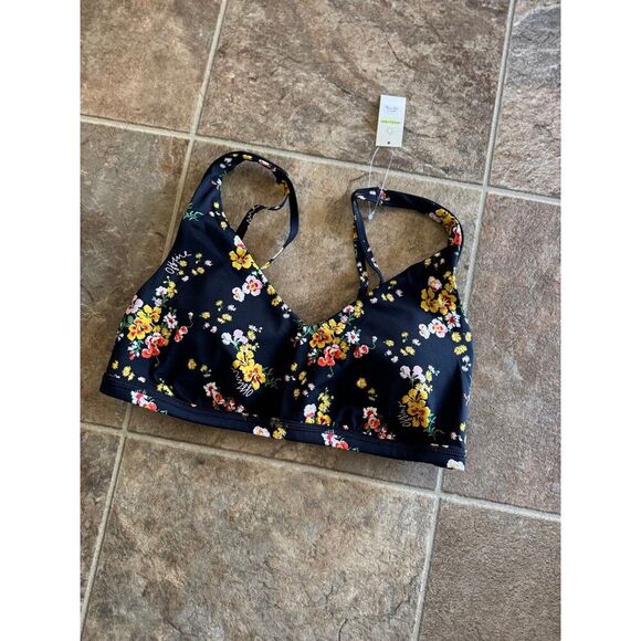 Offline By Aerie Goals Plunge Sports Bra True Black Floral Size Medium - Picture 5 of 8